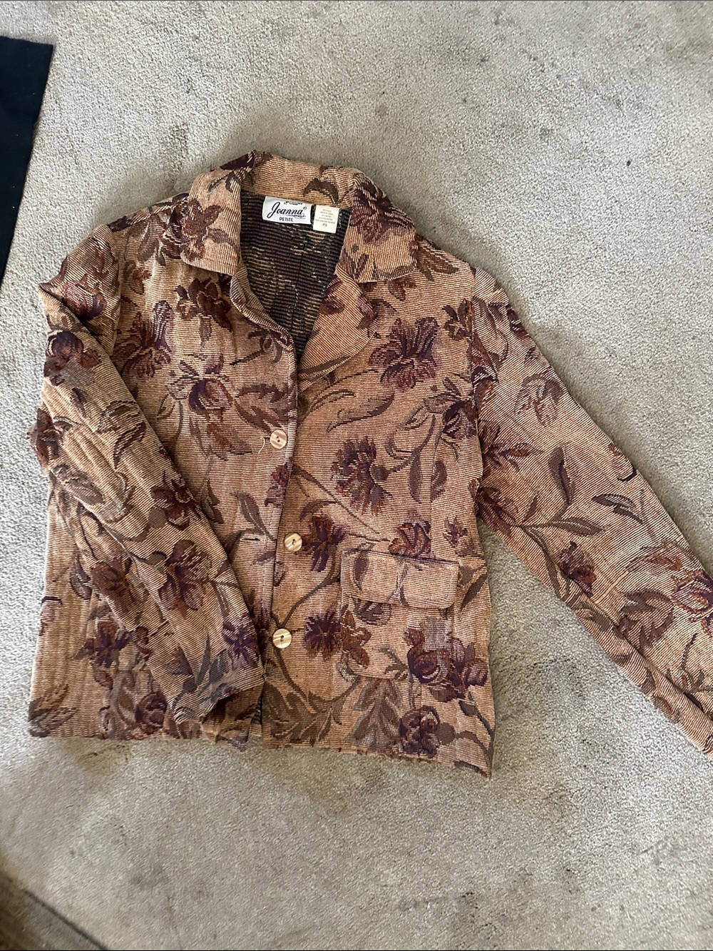 Anna Floral Textured Button Jacket in Tan and Brown